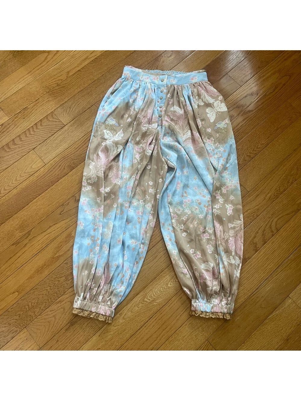 FREE PEOPLE Intimately Night Special Printed Pants Harem pants Embroidered Sz S - Picture 4 of 16